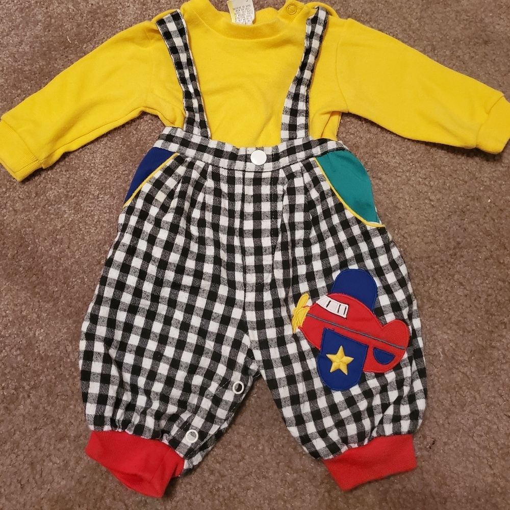 Vintage two-piece gingham pant with suspenders